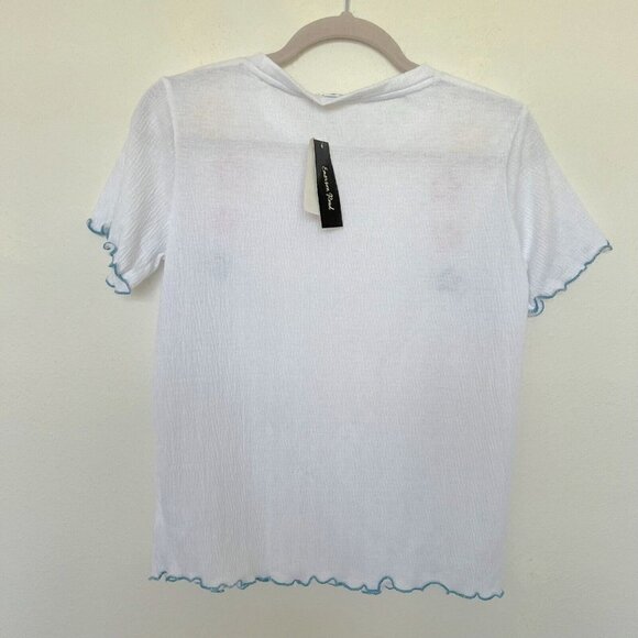 𝅺NORDSTROM embroidered Star Shirt top XSMALL Short Sleeve White - Picture 5 of 8